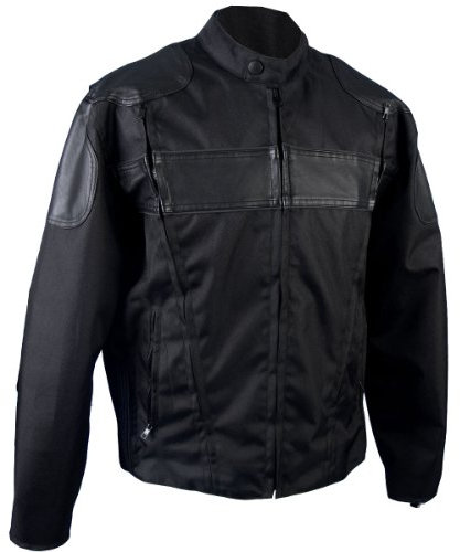Hot Leathers #47 Motorradjacke aus Nylon und Leder mit reflektierenden Paspeln (Schwarz, XXXL)