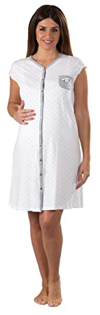 Premamy - Camicia Clinica per Premaman, Modello Aperto Davanti, Cotone bielastico, Pre-Post Parto - Grigio - V (L)