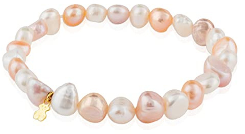 TOUS Pulsera de Perlas para Mujer con Motivo de Oso en Oro Amarillo de 18kt, 17,5 cm de Largo, Elegante y Versátil, Colección Pearl