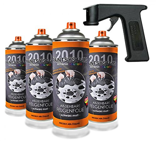 PAINTSYSTEMS REFINISH COLOURS 8 x400ml, Felgenfolie schwarz glänzend, inkl. Handgriff Spraymaster