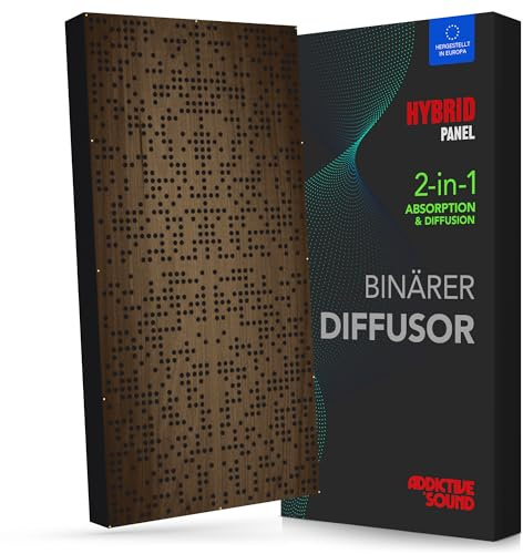 Addictive Sound Binärer Diffusor Hybrid Akustikpanel 120x60 cm, Wenge | Holz-Diffusor & Absorber 2-in-1, 250-9300 Hz, CNC-gefräst, Made in EU, Montageset für Wand & Decke, 36 Monate Garantie