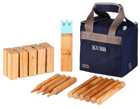 Uber Games Top Profi Kubb Spiel - India Hartholz - Original Wurfspiel für draußen