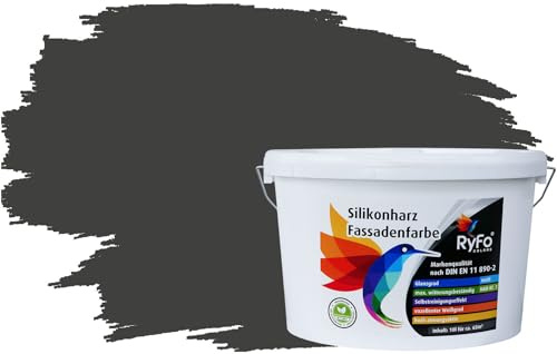 RyFo Colors Silikonharz Fassadenfarbe Lotuseffekt Trend Anthrazitgrau 10l - bunte Fassadenfarbe, weitere Grau Farbtöne und Größen erhältlich, Deckkraft Klasse 1