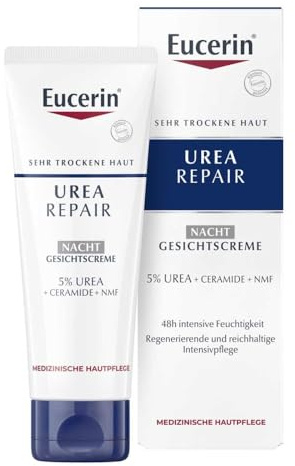 Eucerin UreaRepair 5% Urea Nacht Gesichtscreme 50 ml, regenerierende Nachtcreme für trockene und raue Haut, intensive Hautpflege mit Urea, Ceramiden und Laktat