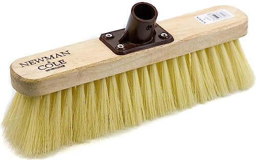 Newman and Cole 12 Wooden Broom Head with Soft Synthetic Bristle Replacement Wooden Broom Head - Kitchen Broom Indoor Soft Bristle Broom Floor Sweeping Brush with Plastic Fixing Bracket Connector
