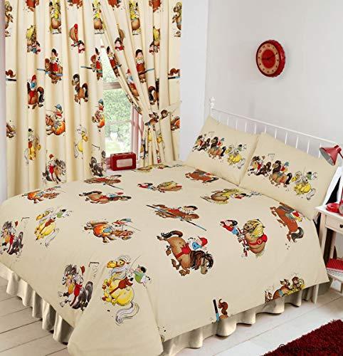 thelwell King Size Bed, Duvet/Quilt Cover Set, Novelty Kids Horses Equestrian Riding, Cream Red Brown Yellow Green Multi