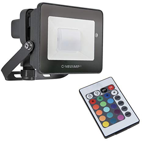 Velamp PADLIGHT-RGB Proiettore LED SMD 20W. Scelta tra 15 Colori RGB selezionabili Tramite Telecomando. da Interno o Esterno: IP65. con connettore Easy Connection. 20 W, Nero