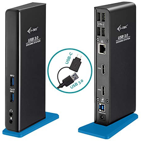 i-tec USB 3.0/USB-C Dual Docking Station for Tablets und Notebooks – 2x HDMI Full HD+, 4x USB 2.0, 2x USB 3.0, Gigabit Ethernet, Audio/Mic, Compatible with Windows, macOS, Linux Black