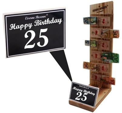 Genial-Anders Originelle lustige Geldgeschenke zum 25. Geburtstag Geschenkideen für Männer und Frauen - Mausefalle Premium - 6 - Text s/w Happy Birthday 25 Geburtstag