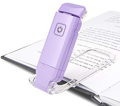 HONWELL USB Rechargeable Reading Light Clip on Book Light for Reading in Bed, 3 Brightness Adjustable for Eye Care, Dimmable Book Lamp for Bookworms, Kids, Violet