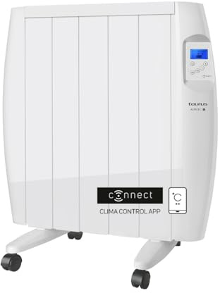 Taurus - Emisor Térmico WIFI Malbork Connect 900W | 3 Modos + Temperatura Ajustable | Ruedas + Soporte | Radiador Eléctrico APP Alexa Google Home | Apto Baños IP24 | Pantalla LCD | 10m2 | 58x53.5x8