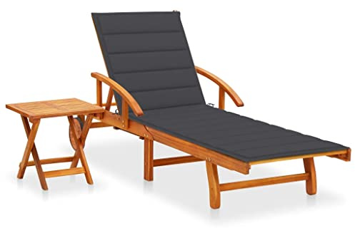 vidaXL Sonnenliege mit Tisch und Auflage Akazie Massivholz