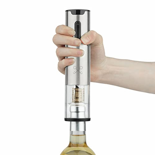 Tire Bouchon électrique Les Petits Champs WOP660, Ouverture de Bouteille et Relâche du Bouchon, Ouverture Rapide, Corps en Acier Inoxydable, avec Coupe Capsules