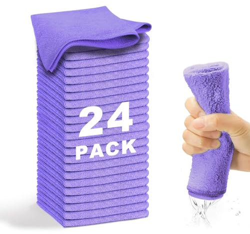 WEAWE® Mikrofasertücher - Serie 2100 (33x33cm) Superweiches, Hochsaugfähiges putztücher Lappen küche, wiederverwendbar, fusselfrei, waschmaschinenfest Microfasertücher Lila (24 Stück)
