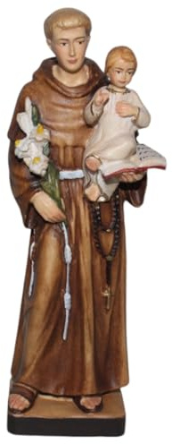 JS Garten Deko Heiligenfigur Heiliger Antonius von Padua H 15 cm Holzfigur Schutzpatron Statue aus Ahornholz von Dolfi