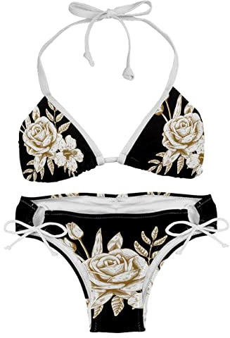 Bikini-Sets für Damen, Strand-Badeanzug, Gold, Rose-01, Mehrfarbig, XL