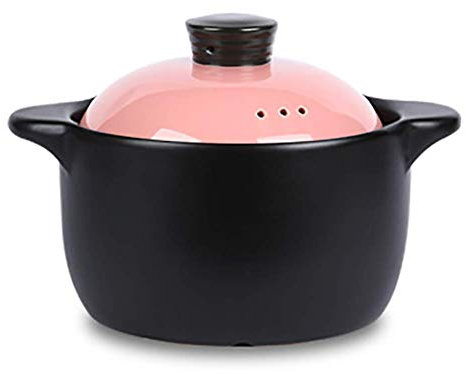 Sopera de cerámica de Doble asa, Cacerola Redonda Abierta para Fuego, Olla de Arcilla, ollas Resistentes al Calor con Tapa Amarilla, Olla de Sopa de 3,8 l