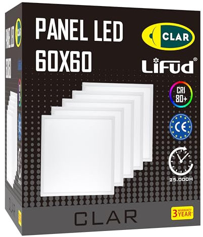CLAR - Panel LED 60x60 Empotrable 40W, Incluye Driver Lifud 3 Años de Garantía, Focos LED Interior, Placas Techo Desmontable, Placa LED 60x60 Empotrable, Luz Neutra 4000ºK (Pack 5)