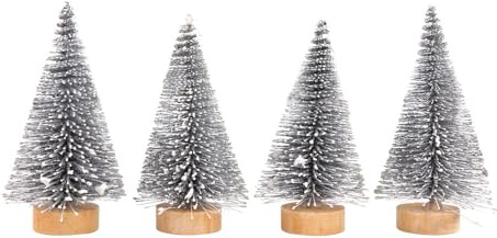 Wambere 4 Stück 4.5cm × 10.5cm Künstlicher Mini Weihnachtsbaum Miniatur Tannenbaum Desktop Dekorationen Winterdekorationen Christmas Ornaments Weihnachtsschmuck Weihnachtsdekorationen,Silber B