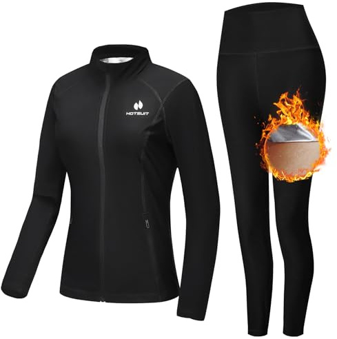 HOTSUIT Traje sauna para mujeres boxeo Traje de sauna con chaqueta de sauna comprimida y pantalones ajustados de sauna perder peso de manera efectiva Negro S