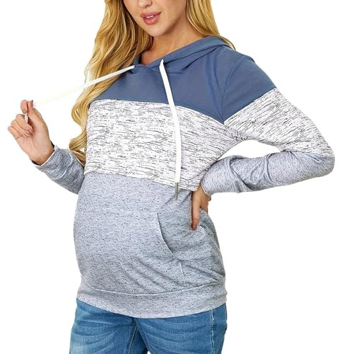 Umstandspullover Damen Stillfunktion Winter Große Größen Schwangere Damen Langarm Stillen Shirt Sweatshirt Kapuzenpullover Stillzeit Umstands Oberteil Stillpullover (Blau, S)