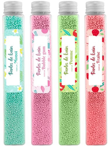  Set di 1 alatore, tubo sale da bagno 90 g, monoï, mela, bolla gum, fragola, per adulti e bambini, rilassamento rilassante, spa a casa, cura del corpo, sale da bagno rilassante, francese Trend