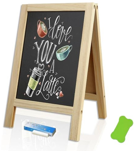 Kreidetafel Aufsteller, Schiefertafel zum Beschriften Kleine Kreidetafel mit Holzständern Schwarz Buffet Preisschilder Aufsteller 25 x 40 cm Desktop Küchentafel für Bar Café Küchen