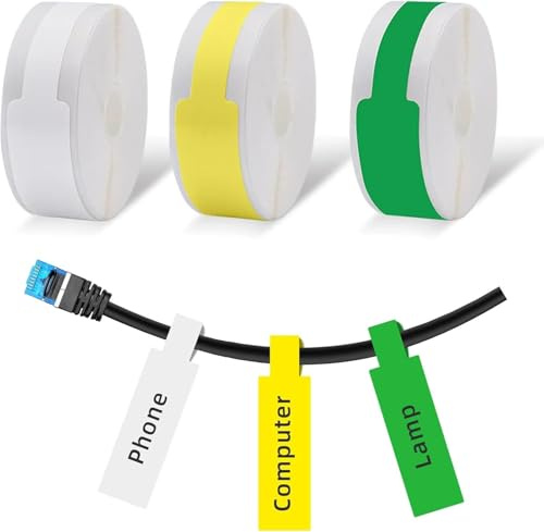 ANBOO 3 Rouleaux P15 étiquettes de câble, etiquette thermique 7mmx12mmx109mm, etiquette cable auto-adhésif compatible avec l'imprimante d'étiquettes P15, 65 étiquettes/rouleau