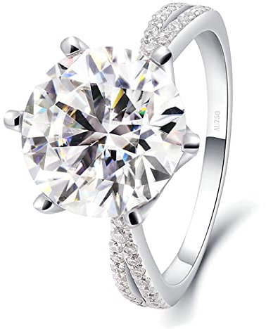 Lieson Verlobung Ring Damen, Trauringe Weißgold 750 18K Klassisch 6 Krallen Rund Moissanit mit 5ct Freundschaftsringe Weißgold Große 65 (20.7)