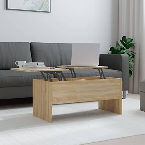 Tino Tech Höhenverstellbarer Couchtisch aus Holzwerkstoff 102x50,5x46,5 cm Sonoma Eiche Cauchsofa Tisch Modern Lift Top Coffe Table Beistelltisch mit Stauraum Wohnzimmertisch Couchtisch Ausziehbar