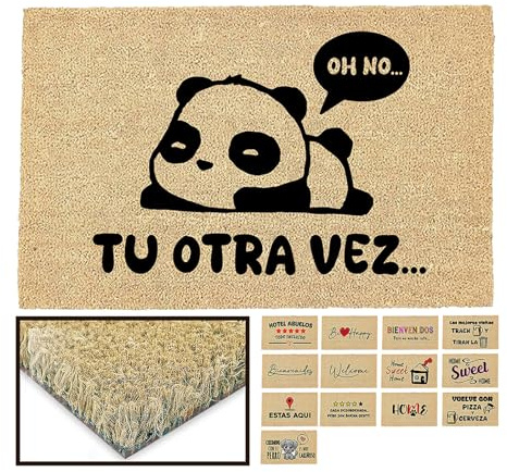 LUCA HOME - Felpudo Entrada casa Original y Divertido de Coco Natural - Felpudo Oso Panda 33x60 - Ideal para Puertas de Exteriores Cubiertas, pasillos y entradas de hogares