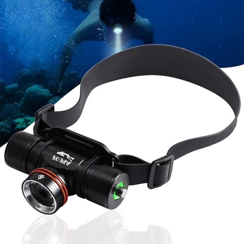 APLOS H800 Torcia Frontale Subacquea Ricaricabile, 3500 Lumen Professionale Torcia Subacquea con Lente TIR, Indicatore di Potenza per Speleologia, Snorkeling, Pesca Sportiva