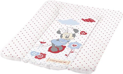 KiNDERWELT Premium Wickelauflage, wasserdichte Wickelunterlage mit Disney Minni Maus, 50x70 cm, abwaschbare Wickeltischauflage in Weiß, leicht zu tragen, erhöhter Liegekomfort