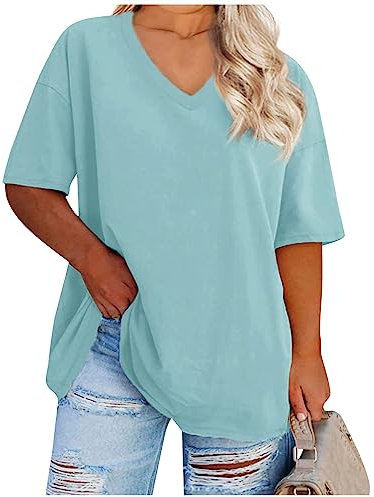 T Shirt Damen Kurzarm Festliche Blusen Zur Hochzeit 3/4 Arm Übergröße Einfarbig V-Ausschnitt Basic Sommer Locker Oberteile Elegante