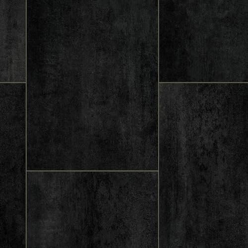 Black Stone Effect Anti-Slip Vinyl Flooring forLivingRoom, Hallways, Kitchen, 3.8mm Vinyl Sheet, Waterproof Lino Flooring-2m(6'6) X 3m(9'9)-6m²