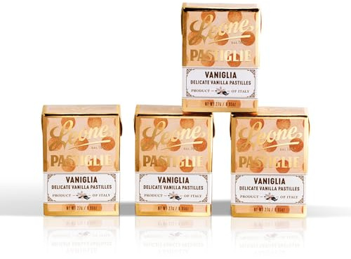 Leone seit 1857 - Pastiglie Leone Vaniglia - Bonbongeschmack Vanille - Bonbons ohne Gluten und vegan - 4 Dosen zu je 27g (4 x 27g)