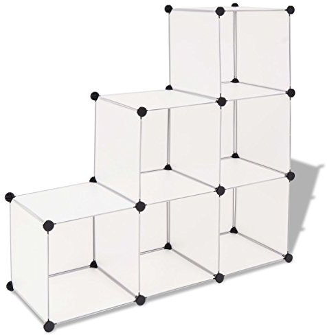 CIADAZ Regalsystem Würfel-Regal mit 6 Fächern Weiß, Vitrine, Raumteiler Regal, Steckregal, Regalsystem, Stufenregal, Bücherregal, Schrank Regal