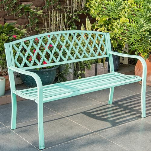 Gartenbank Wetterfest, Holzbank Sitzbank, Hochleistungsmetall-Liebessitz, Sitzauflagen im Freien, Outdoor-Möbel für Parks, Einkaufszentren, Straßen und Gemeinden geeignet ( Color : Blauw , Size : 127c