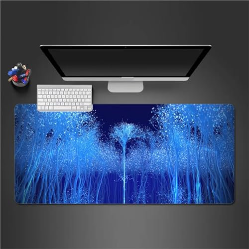 QiHon Gaming Mauspad XXL Abstraktes Blau Großes Mauspad Schreibtischauflage mit Vernähte Kanten Einer speziellen Oberfläche verbessert Geschwindigkeit und Präzision 700x300x2mm