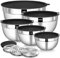HAOYULUO 5 piezas Cuencos Mezcladores de Acero Inoxidable, boles de acero inoxidable con tapa-4.5L/2.7L/1.6L/1.1L/0.7L,con 3 accesorios para moler, encajables para guardarlos, aptos para lavavajillas