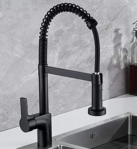 Messing-Waschtischarmatur mit schwarzer Feder, einzelner Griff kann um 360 ° gedreht werden, Küchenspüle-Wasserhahn, Warm- und Kaltwasserhähne, für Küche und Badezimmer, benötigtes kleines Geschenk