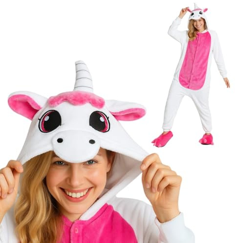 nerd hunters enhörning onesie, kostym för vuxna – plysch kigurumi pyjamas, unisex djurkostym, storlekar S–XL, ROSA, S