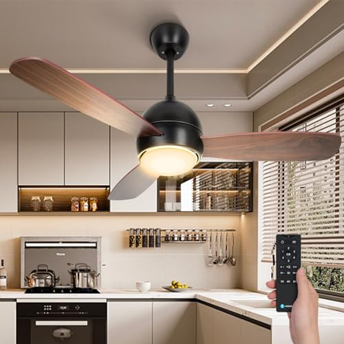 Aigostar Leiser Deckenventilator mit Licht, 3 Flügel in Holzoptik, wendbarer Motor, Verwendung im Winter und Sommer, Timer, 6 Geschwindigkeitsstufen, Helligkeitseinstellung und Farbe, energiesparend