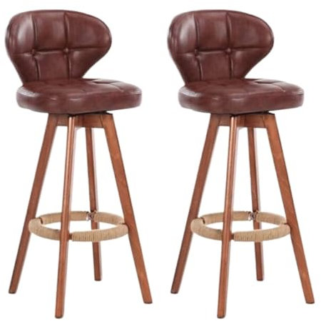 GTOULHH Bar Stühle Bar Stools 360° Drehbarer Barhocker 2er Set Barstühle PU-Leder Sitzfläche Holzrahmen Mit Fußstütze Tresenhochhocker Barhocker Outdoor(Brown)