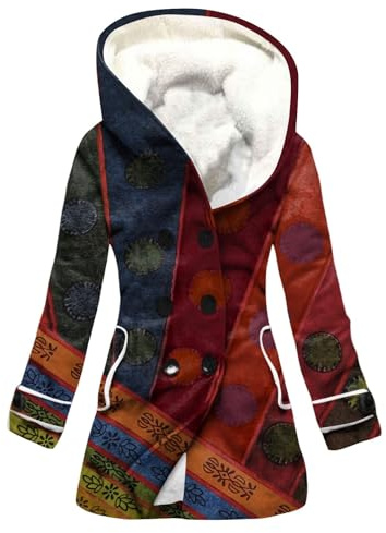 Wintermantel Damen Lang Daunenmantel Aufdruck Mantel Winterjacke Warm Gefüttert Übergangsjacke Fleecejacke Mit Kapuze Daunenjacke Dicke Jacke Winter Wollmantel Frauen Mit Taschen Damen-Jacken