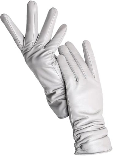 Damen Schaffell Handschuhe Winter Warm Plus Fleece Touchscreen Damen Lederhandschuhe, Grau 9 Touch, 8.5