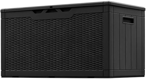 Greesum 100 Gallon Resin Patio Storage Box for Garden Tools, Outdoor Furniture Cushions, Pool Supplies, Black