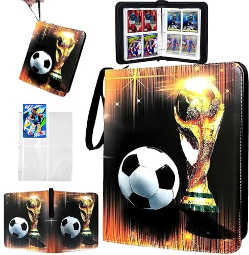 Kinfezlon 50 Seiten 400 Karten Fußball Sammelalbum, Tragbar Wasserdicht Sammelalbum Fußball Karten Sammelkarten Album mit Reißverschluss und Griffschlaufe für Sportkarten und Fotokarten (A)