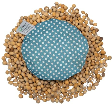 Coussin chauffant en noyaux de cerises pour bébé et enfant - Motif pois turquoise - Oreiller en grain pour douleurs d'estomac et ballonnements - 15 cm rond - Cadeau de naissance ou de baptême