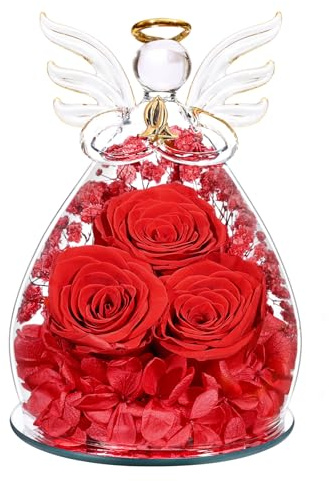Beferr Angel Gifts for Women Preserved Real Red Rose Birthday Gift for Her | Eternal Rose in Glass Angel Figurines,Birthday Gifts for Mum,Christmas Forever Flower for Grandma,Girlfriend,Daughter,Sister